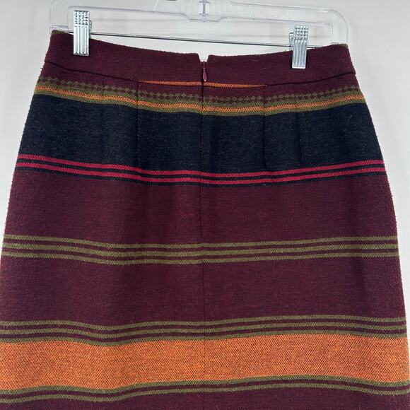 Loft Southwestern Blanket Faux Wrap Skirt Fringe Red Striped Cotton Womens Sz 2 - Picture 9 of 12